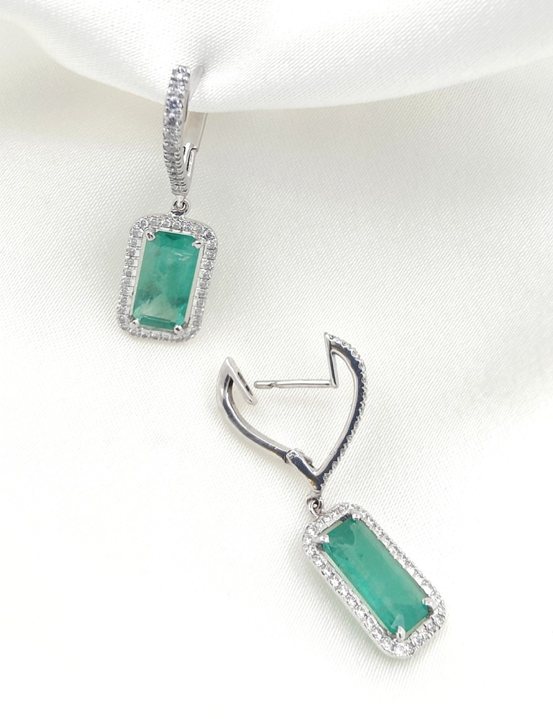 Pendientes Rania Oro Blanco | Esmeraldas 3.67ct y 92 Diamantes