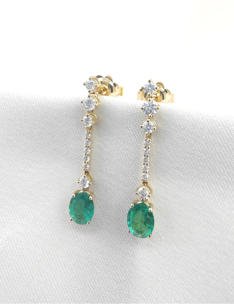 Pendientes Gala Esmeraldas 0.95ct y Diamantes 0.45ct | Oro 18k