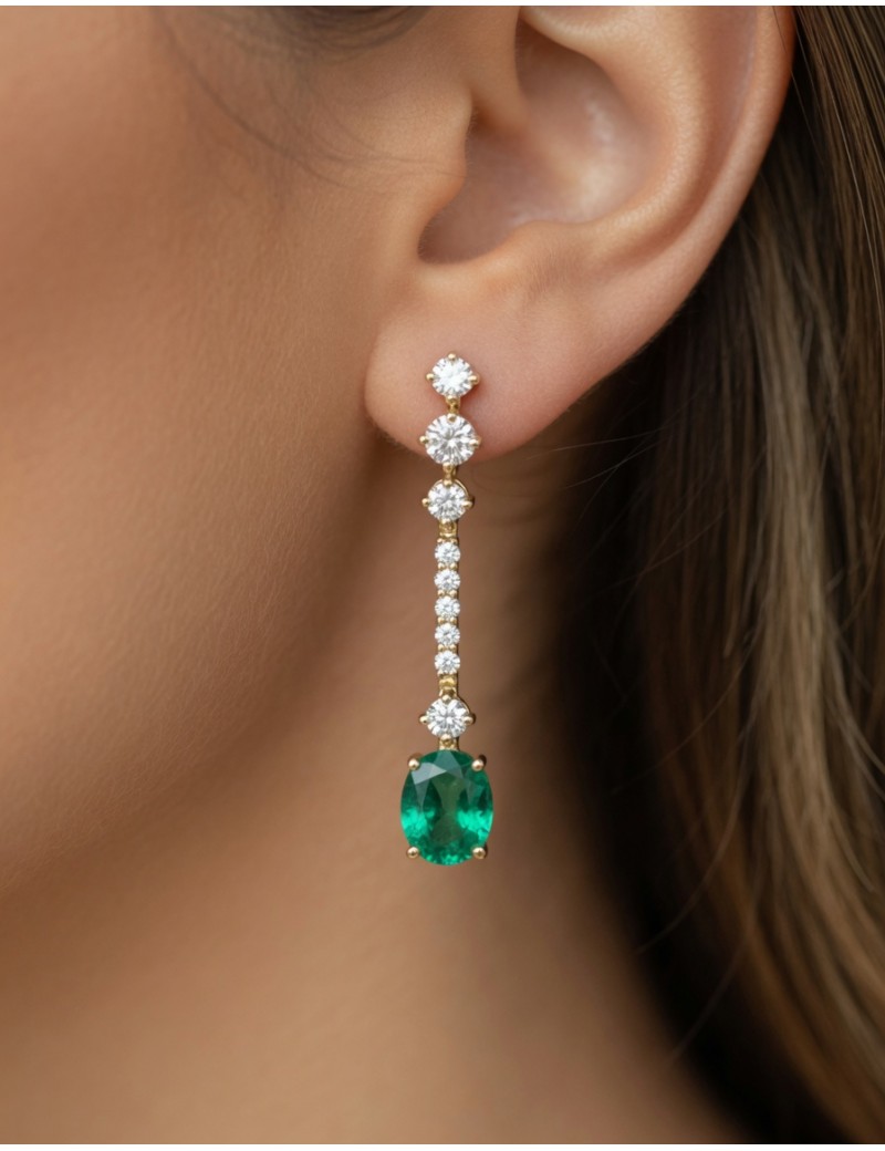 Pendientes Gala Esmeraldas 0.95ct y Diamantes 0.45ct | Oro 18k