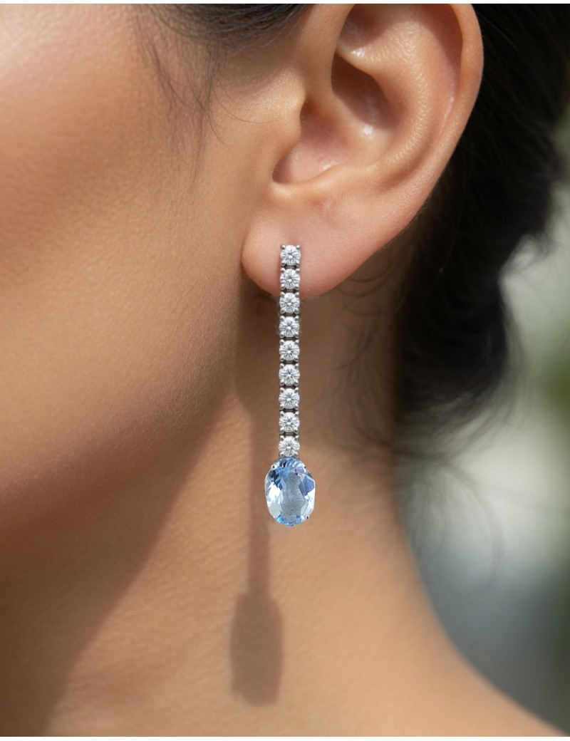 Pendientes Anna Aguamarinas 1.17ct y Diamantes | Oro Blanco 18k