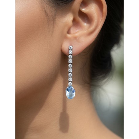 Pendientes Anna Aguamarinas 1.17ct y Diamantes | Oro Blanco 18k