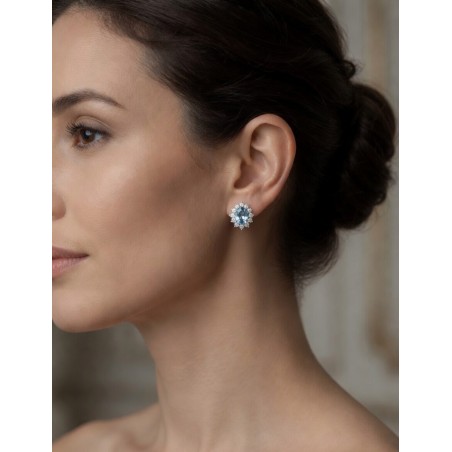 Pendientes de Aguamarina Ovalados 5x7mm y Diamantes Oro Blanco 18k