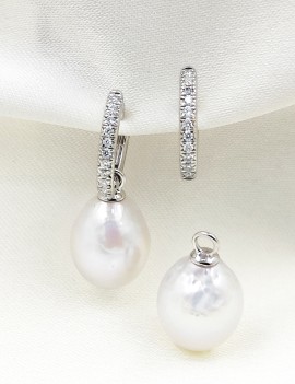 Pendientes de Diamantes Desmontables con Aro y Perlas Colgantes