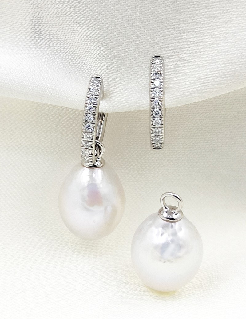 Pendientes de Diamantes Desmontables con Aro y Perlas Colgantes