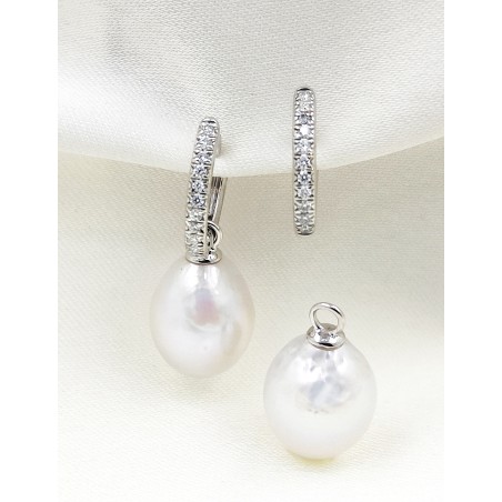 Pendientes de Diamantes Desmontables con Aro y Perlas Colgantes