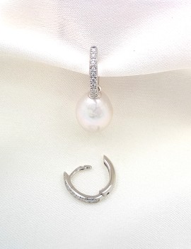 Pendientes de Diamantes Desmontables con Aro y Perlas Colgantes