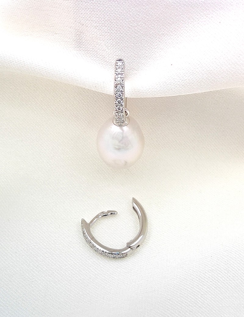 Pendientes de Diamantes Desmontables con Aro y Perlas Colgantes