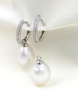 Pendientes de Diamantes Desmontables con Aro y Perlas Colgantes