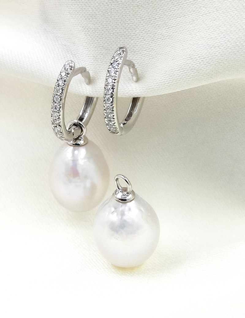 Pendientes de Diamantes Desmontables con Aro y Perlas Colgantes