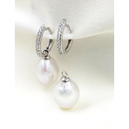 Pendientes de Diamantes Desmontables con Aro y Perlas Colgantes