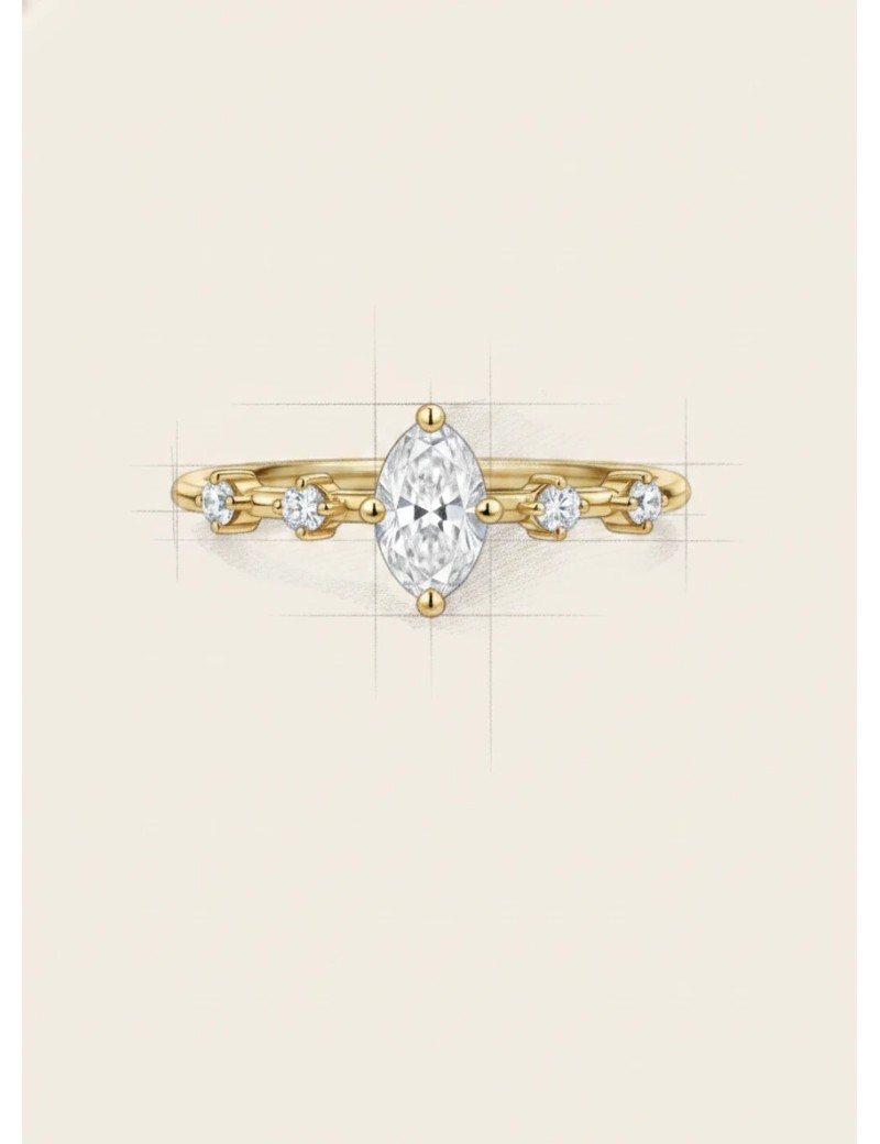 Sabrina: Anillo de Compromiso Estilo Estación y Diamante Marquesa GIA