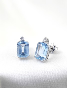 Pendientes Aguamarinas Esmeralda y Diamantes Brillantes · Marga Mira
