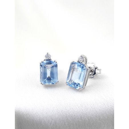 Pendientes Aguamarinas Esmeralda y Diamantes Brillantes · Marga Mira
