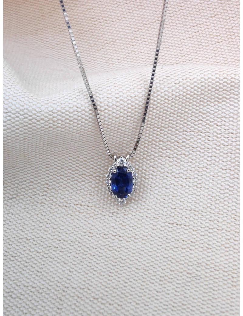 Gargantilla Alma Zafiro Oval y Diamantes Oro Blanco 18k · Marga Mira