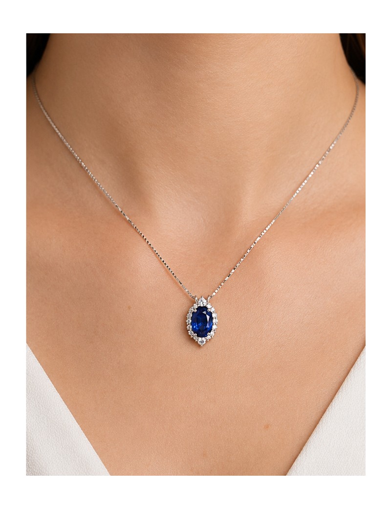 Gargantilla Alma Zafiro Oval y Diamantes Oro Blanco 18k · Marga Mira