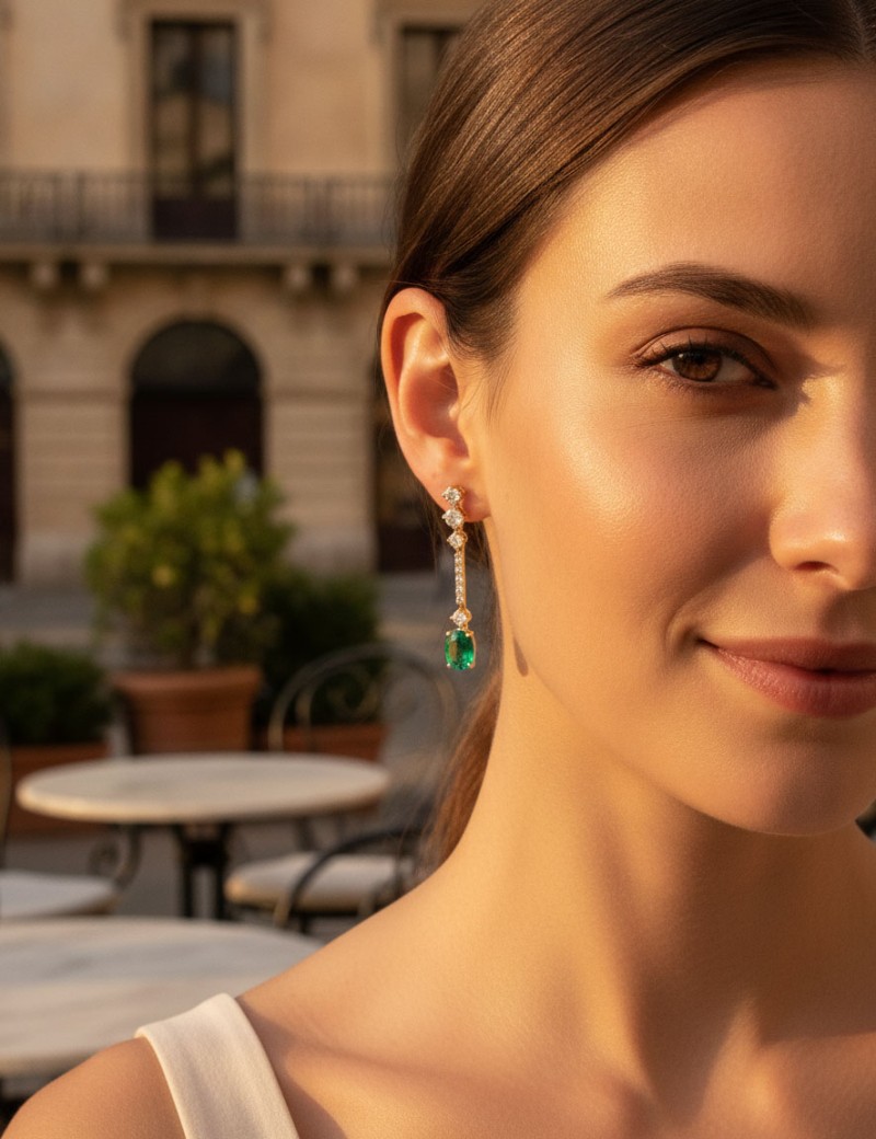 Pendientes Gala Esmeraldas 0.95ct y Diamantes 0.45ct | Oro 18k