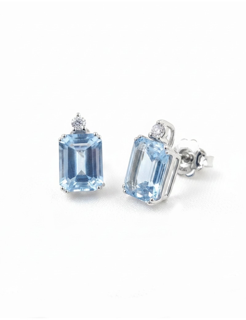 Pendientes Aguamarinas Esmeralda y Diamantes Brillantes · Marga Mira