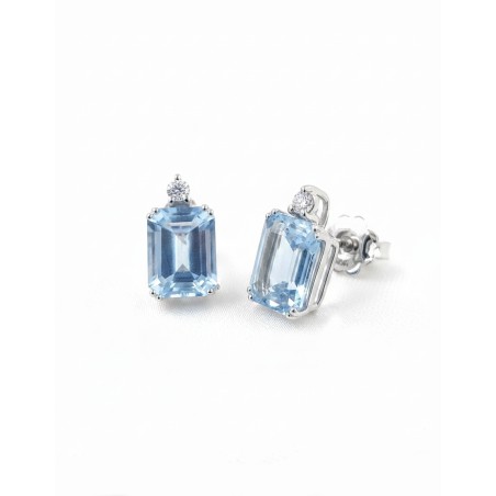 Pendientes Aguamarinas Esmeralda y Diamantes Brillantes · Marga Mira