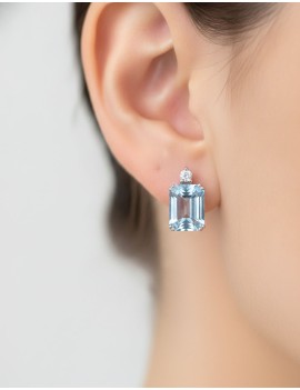 Pendientes Aguamarinas Esmeralda y Diamantes Brillantes · Marga Mira