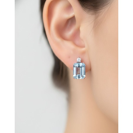 Pendientes Aguamarinas Esmeralda y Diamantes Brillantes · Marga Mira