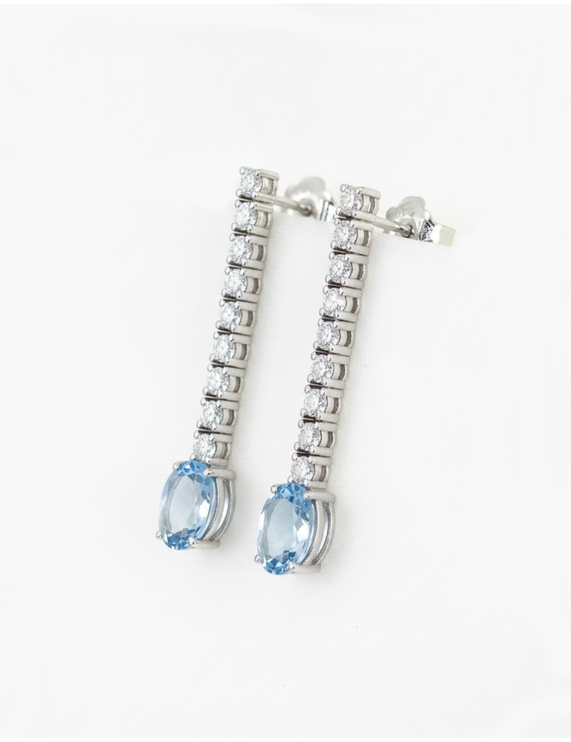 Pendientes Anna Aguamarinas 1.17ct y Diamantes | Oro Blanco 18k