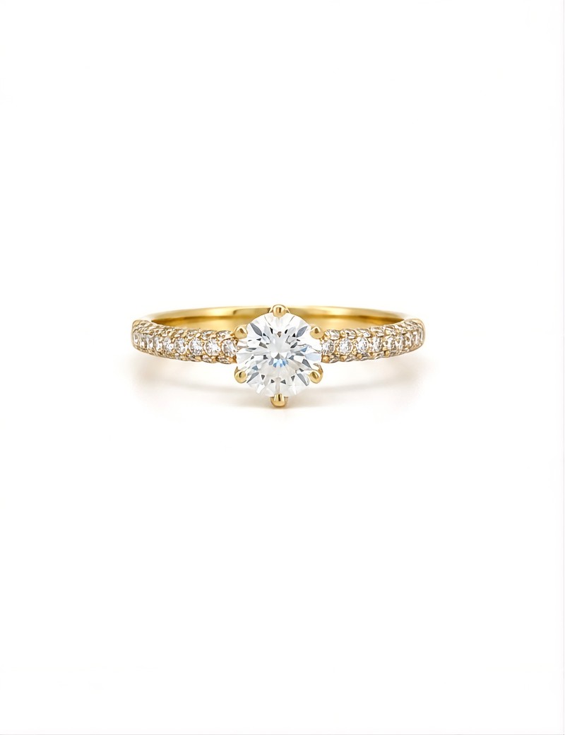 Campanilla: Anillo de Compromiso con Diamante Solitario y Pavé Lateral