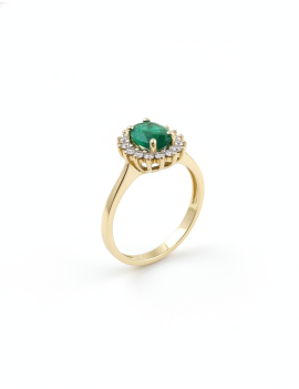 Victoria: Anillo Oro 18k con Esmeralda 0,74 cts y orla de Diamantes