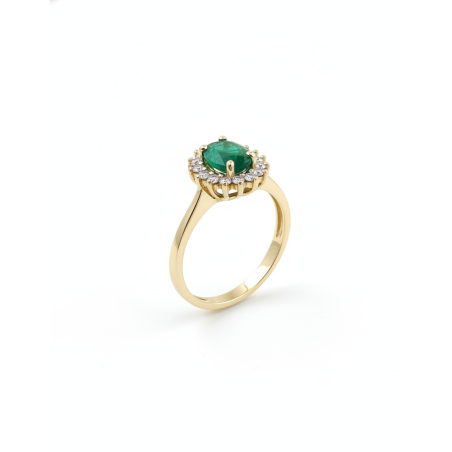 Victoria: Anillo Oro 18k con Esmeralda 0,74 cts y orla de Diamantes