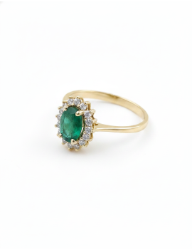 Victoria: Anillo Oro 18k con Esmeralda 0,74 cts y orla de Diamantes