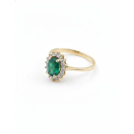 Victoria: Anillo Oro 18k con Esmeralda 0,74 cts y orla de Diamantes