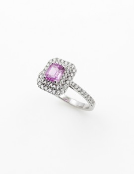 Rania: Anillo de Zafiro Rosa y Diamantes Oro Blanco 18k · Marga Mira