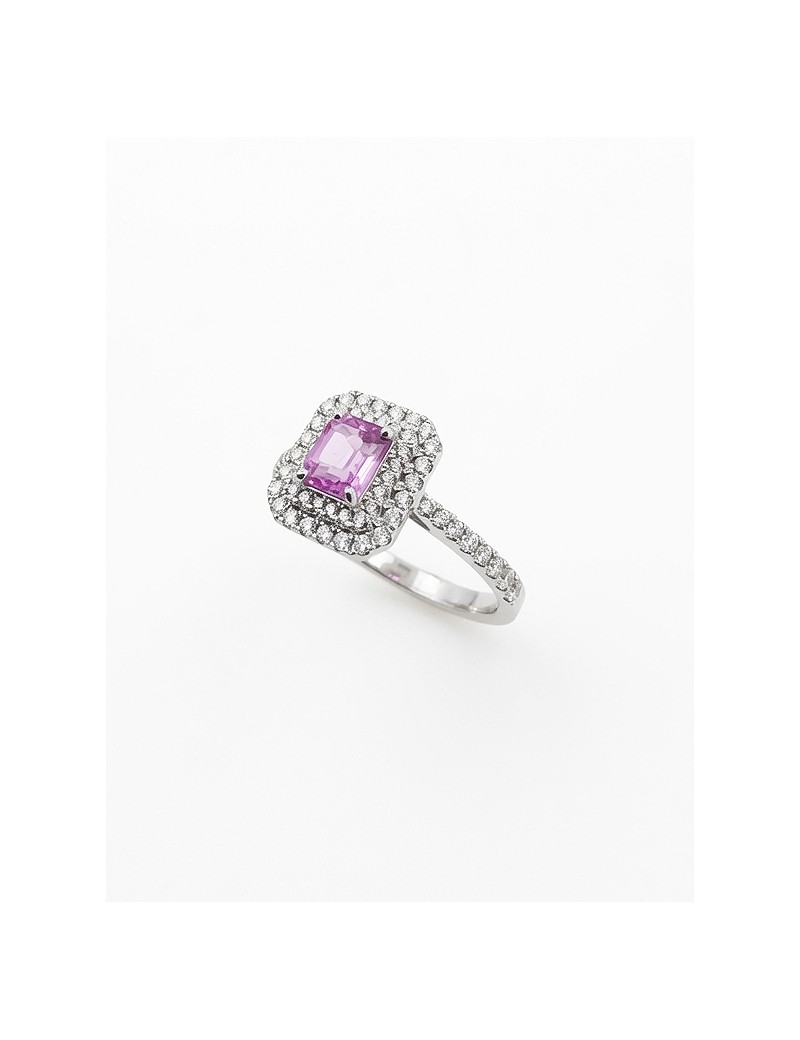 Rania: Anillo de Zafiro Rosa y Diamantes Oro Blanco 18k · Marga Mira