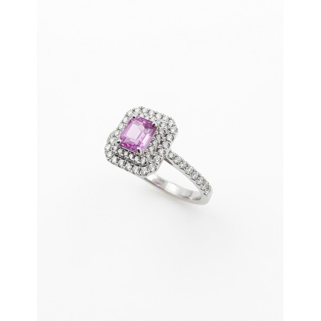 Rania: Anillo de Zafiro Rosa y Diamantes Oro Blanco 18k · Marga Mira