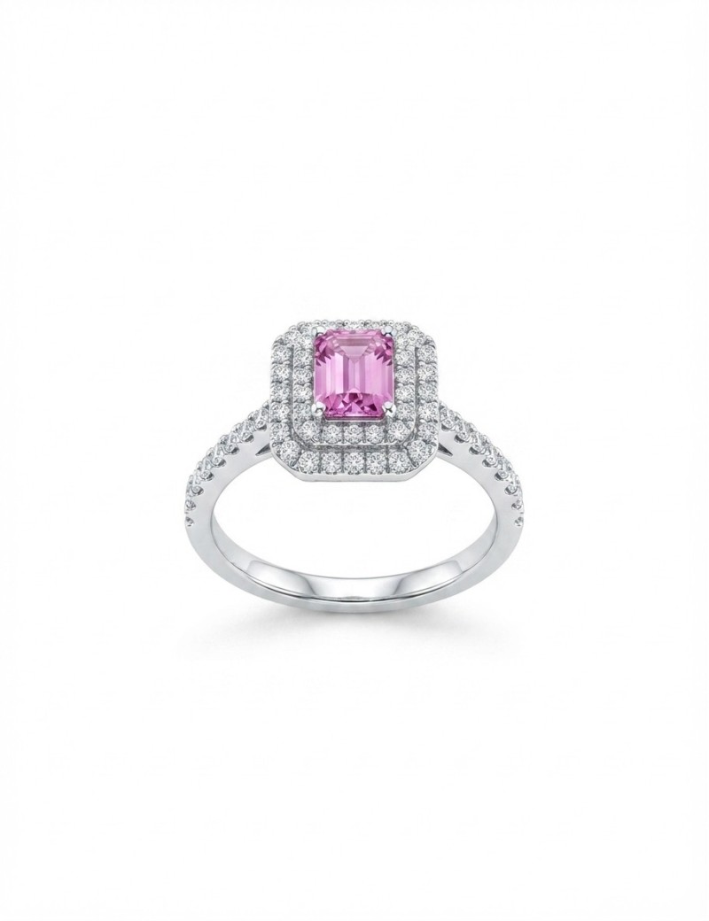 Rania: Anillo de Zafiro Rosa y Diamantes Oro Blanco 18k · Marga Mira