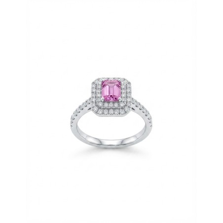 Rania: Anillo de Zafiro Rosa y Diamantes Oro Blanco 18k · Marga Mira