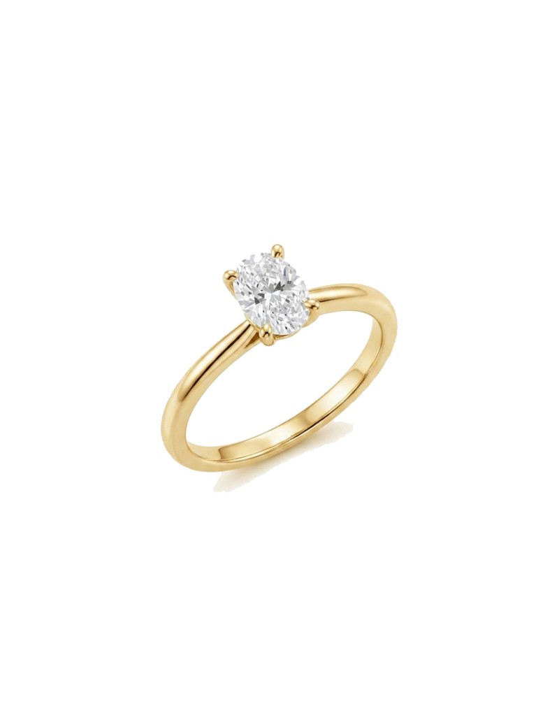 Anillo Carol con diamante central en talla oval oro amarillo de 18 quilates