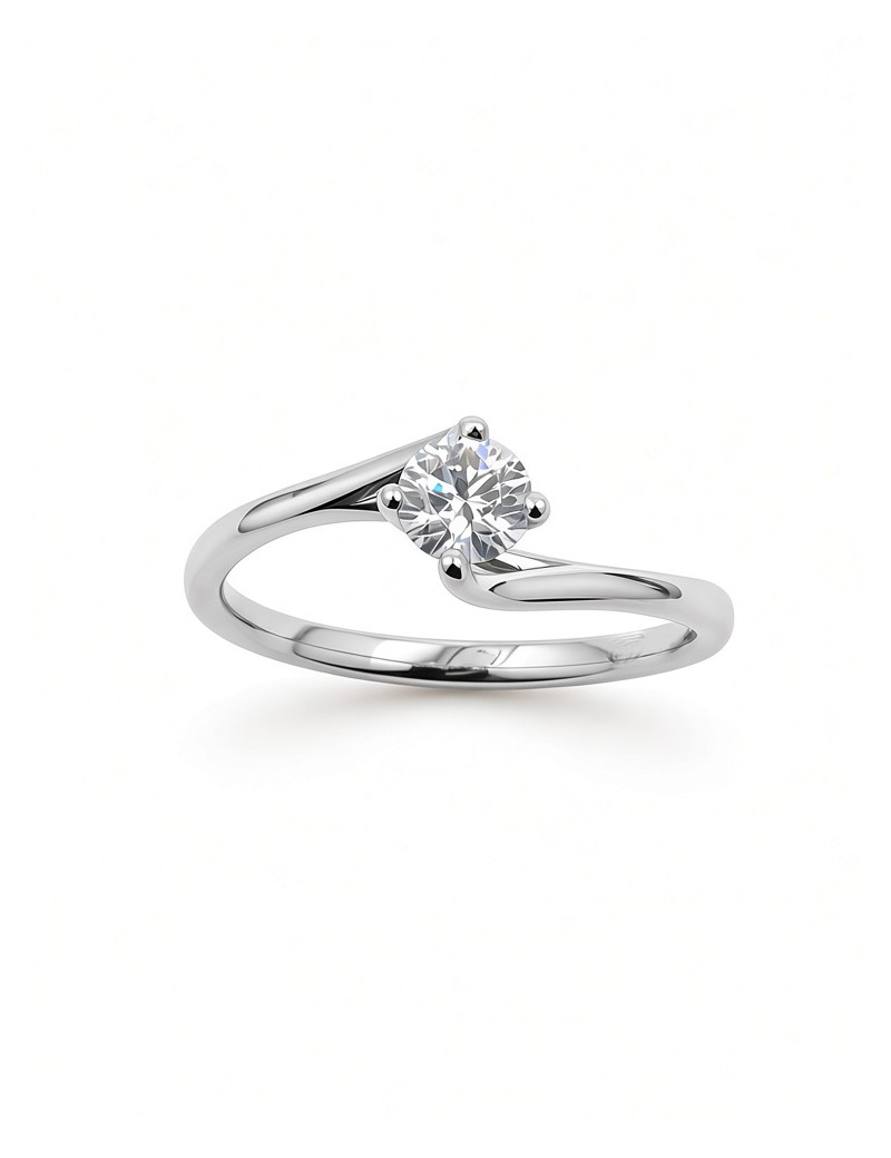 Nuria: Anillo de Diamante Solitario Garras Cruzadas Oro Blanco 18k