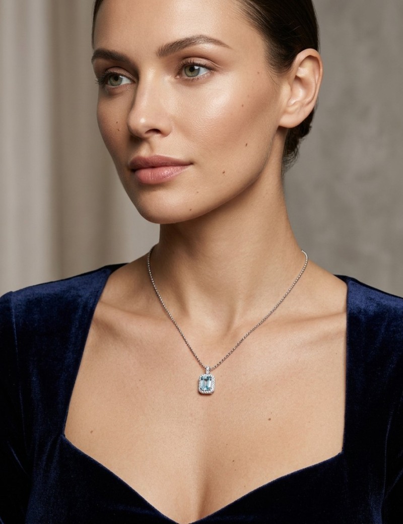 Rania Colgante Aguamarina y Diamantes en Oro Blanco 18k · Marga Mira