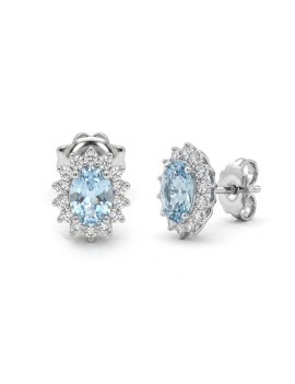 Victoria Pendientes Aguamarinas Ovales y Diamantes en Oro Blanco 18k