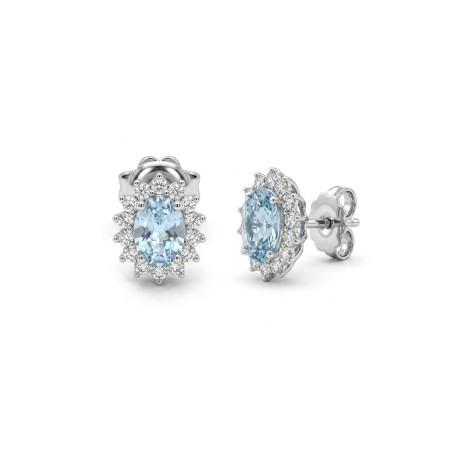 Victoria Pendientes Aguamarinas Ovales y Diamantes en Oro Blanco 18k