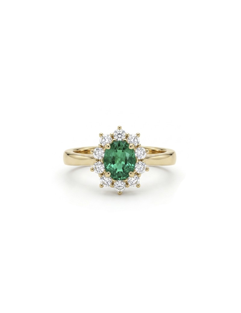 Victoria: Anillo Esmeralda Oval 0,56ct y Diamantes Orla · Marga Mira