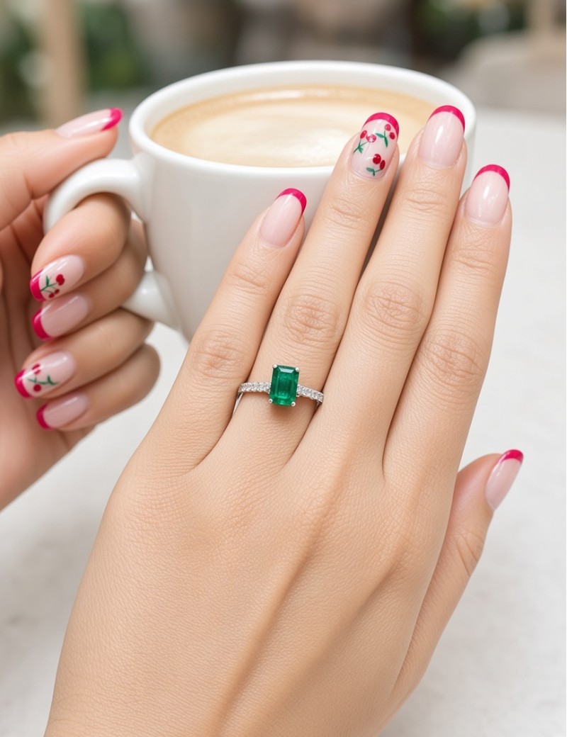 Erika: Anillo de Esmeralda 0.82ct y 16 Diamantes | Oro Blanco 18k