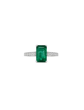 Erika: Anillo de Esmeralda 0.82ct y 16 Diamantes | Oro Blanco 18k