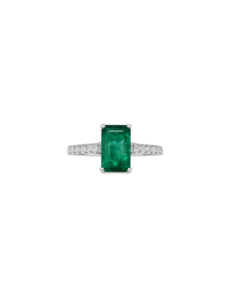 Erika: Anillo de Esmeralda 0.82ct y 16 Diamantes | Oro Blanco 18k
