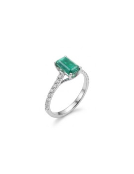 Erika: Anillo de Esmeralda 0.82ct y 16 Diamantes | Oro Blanco 18k