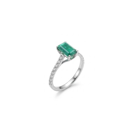Erika: Anillo de Esmeralda 0.82ct y 16 Diamantes | Oro Blanco 18k