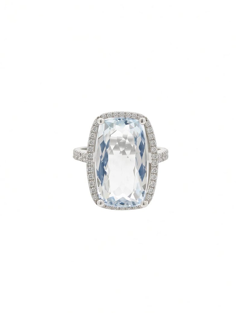 Rania: Anillo de Aguamarina Cojín 15,5x10mm y Diamantes · Marga Mira