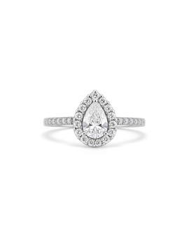 Anillo Rania en oro blanco de 18 quilates con diamante central talla pera certificado por GIA y hombros con diamantes.