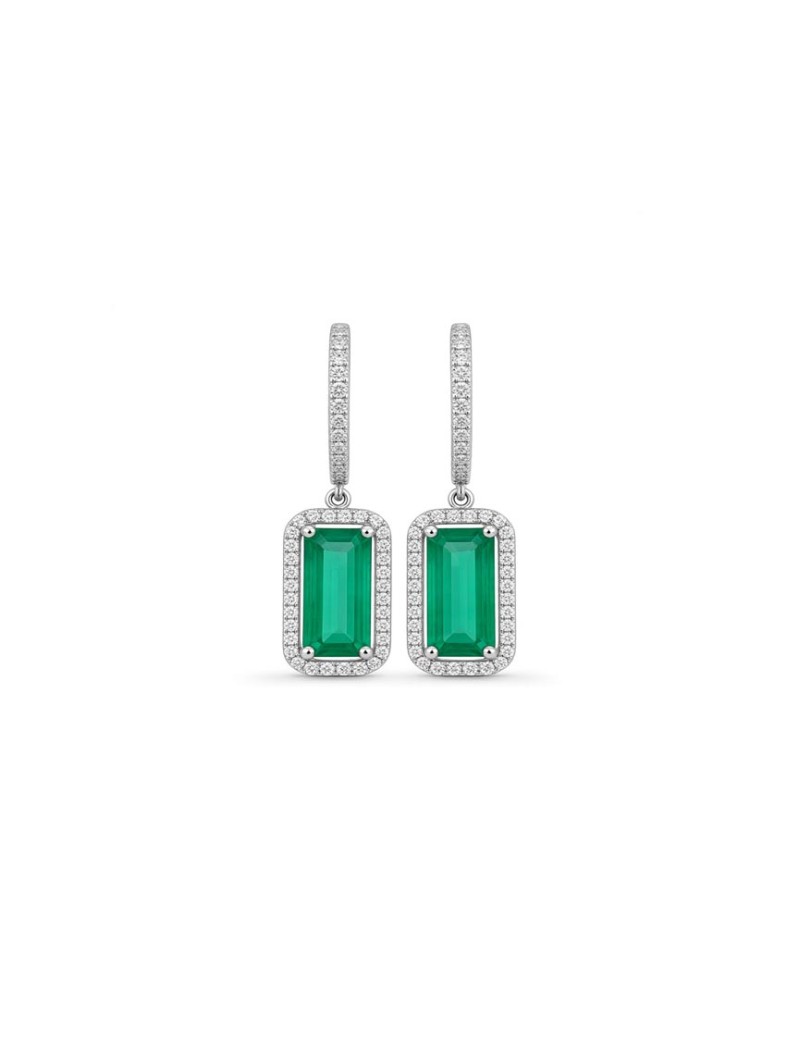 Pendientes Rania Oro Blanco | Esmeraldas 3.67ct y 92 Diamantes