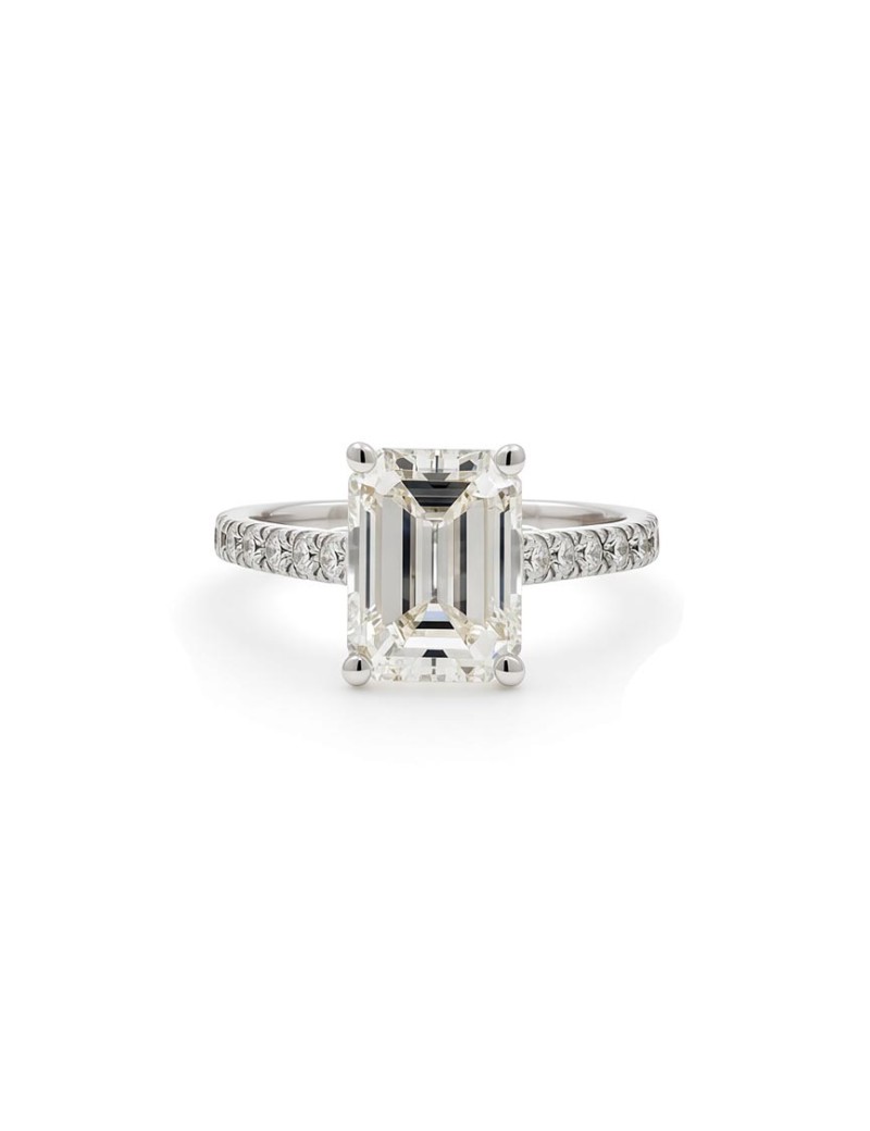 Erika: Anillo Diamante Talla Esmeralda Oro Blanco 18k | Marga Mira
